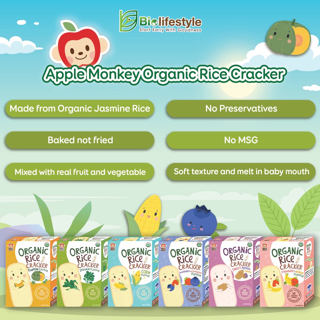 Apple Monkey Biscuit Organic Baby Snack Rice Cracker / Multi Puff ...