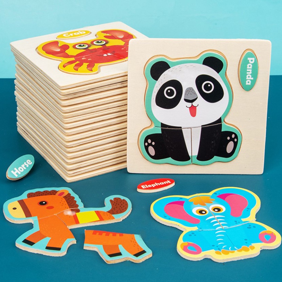 3 Big Piece Wood Puzzle Baby Toy Intellectual Hand Eye Puzzle Animal