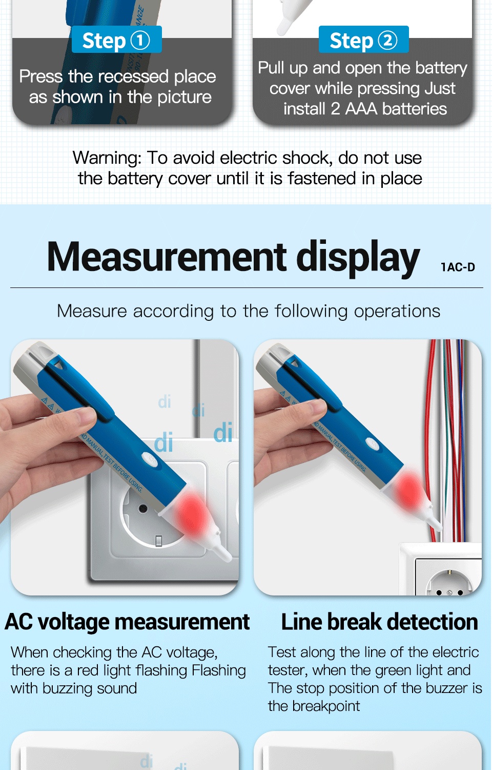 ANENG 1AC-D AC Voltage Detectors Digital Non-Contact Test Pencil ...