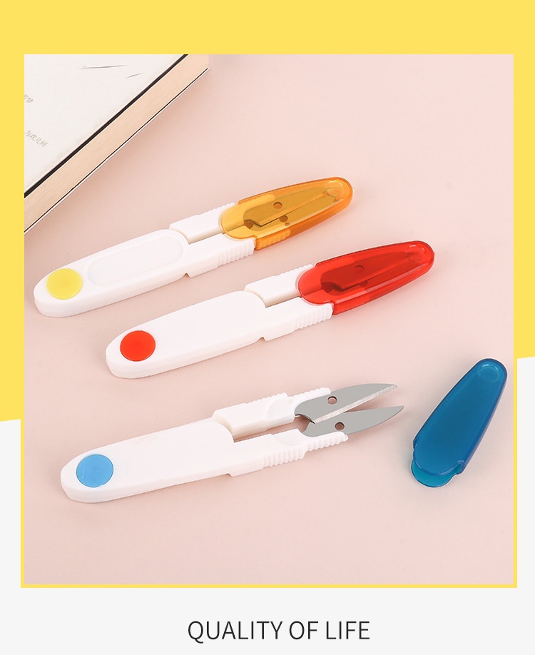 1PCS Colorful Transparent Cover U-shaped Scissors Spring Yarn Scissors ...