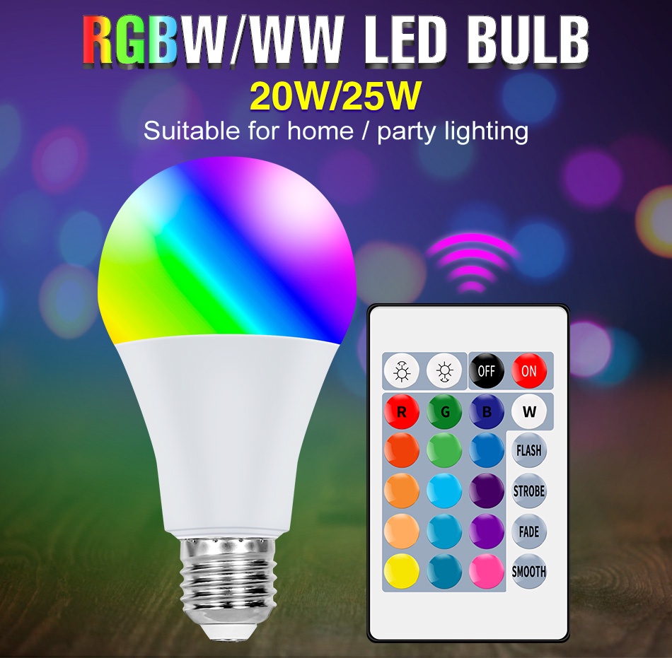 E27 Smart LED Bulb RGB Magic Lamp Dimmable Remote Decor Light 5/10/15 ...