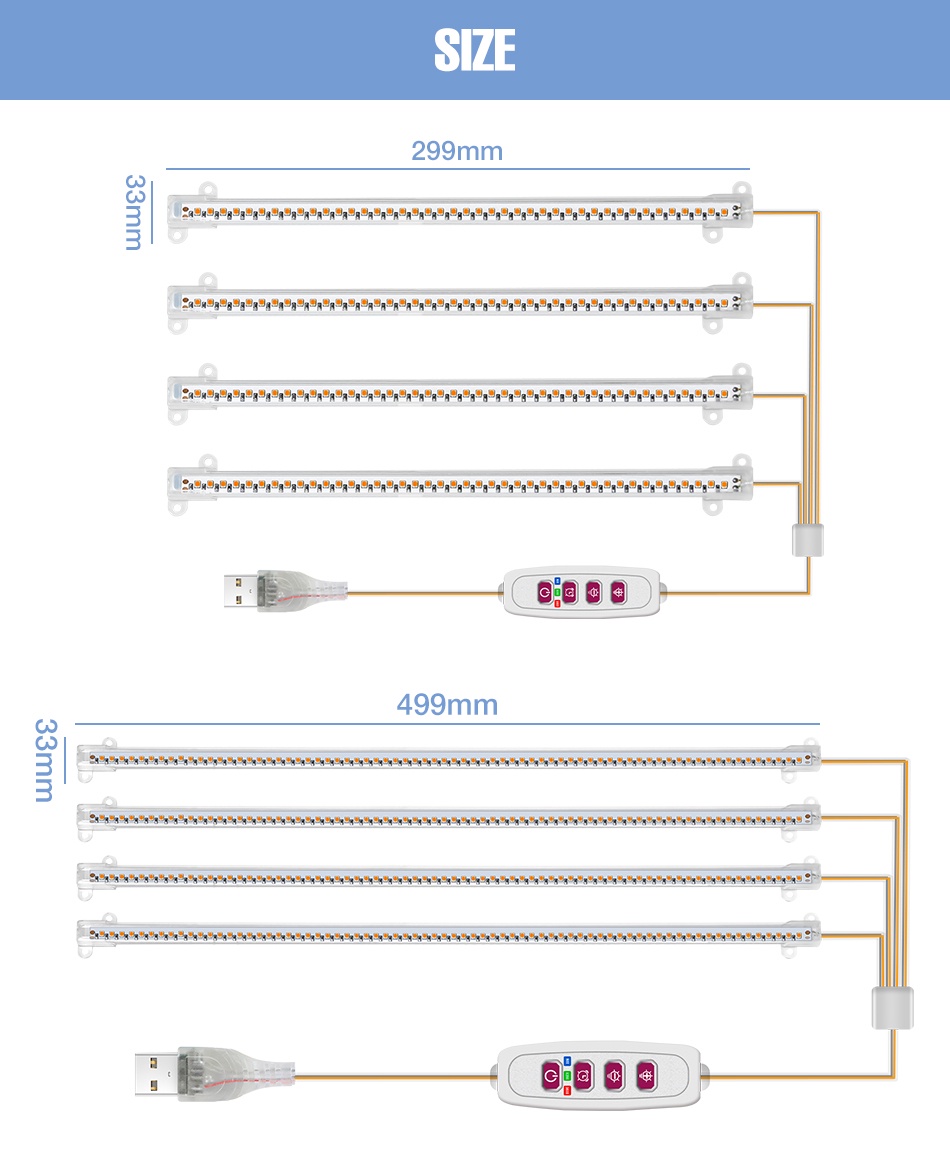 Full Spectrum LED Plant Grow Light Tube USB Dimmable Timing Indoor ...