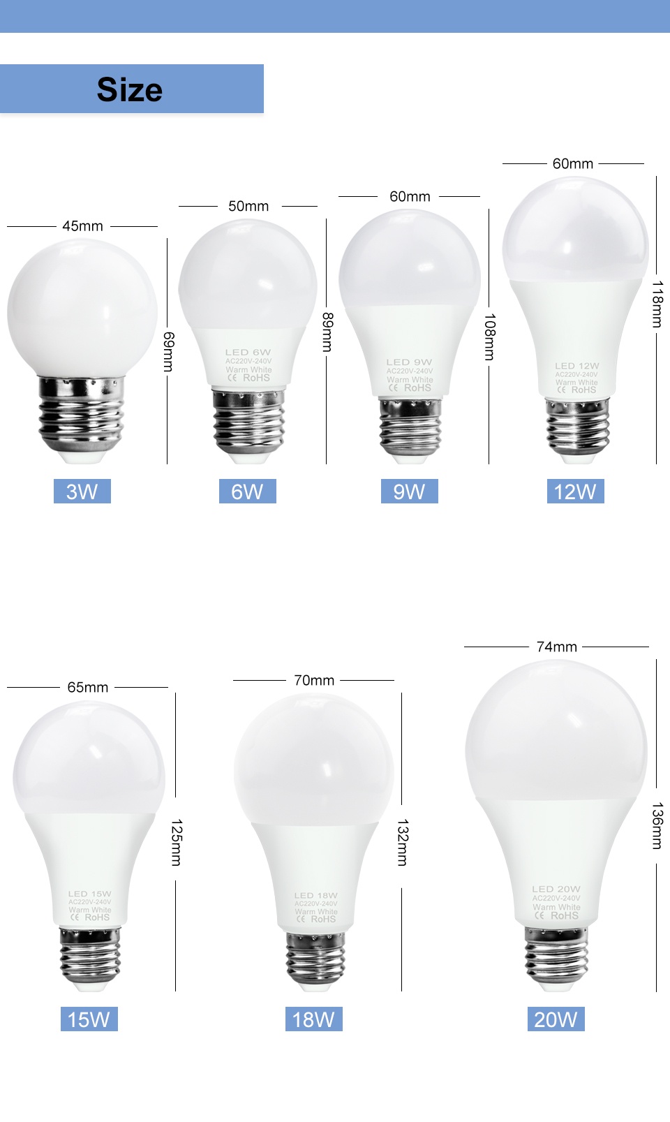 E27 LED Bulb E14 Lamp High Power Light Ball Bulbs 3W 6W 9W 12W 15W 18W ...
