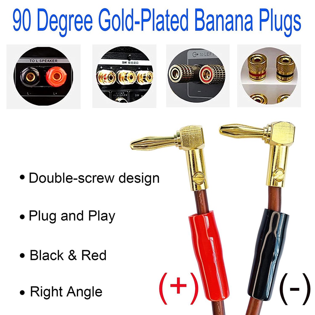GOLLEY LION RCA to Banana HiFi OFC Speaker Wire, 90 Degree Right Angle ...
