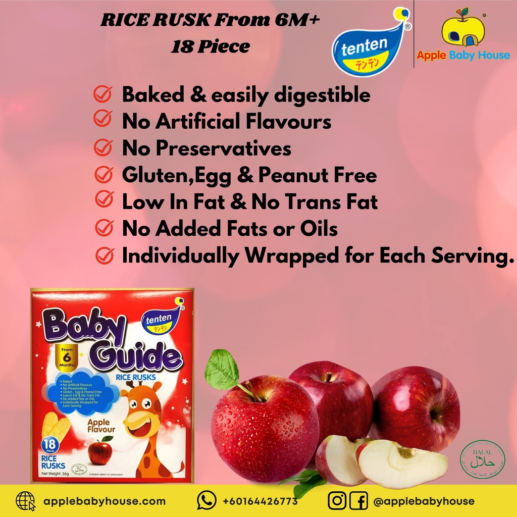 TenTen Baby Guide Rice Rusks 6month+ Original/Apple/Banana/Vegetable ...