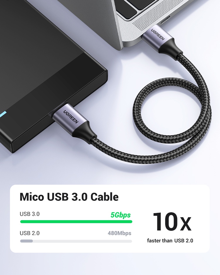 UGREEN Micro USB 3.0 Cable, USB 3.0 A to Micro B Cord Nylon Braided ...