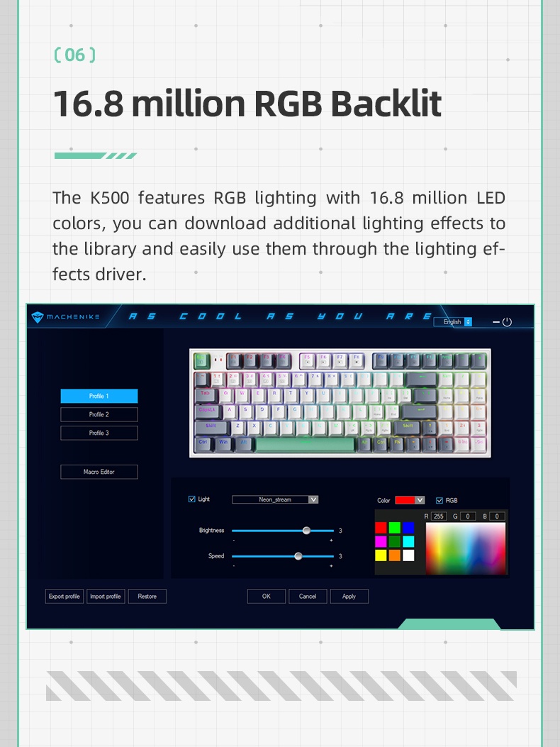 Machenike K500 Mechanical Keyboard RGB Backlit Hot-Swappable wired ...