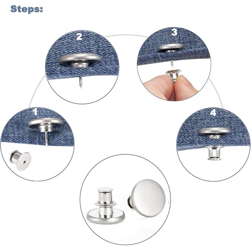 5pcs Detachable Retro Metal Button Adjustable Jeans Buttons Nail Free ...