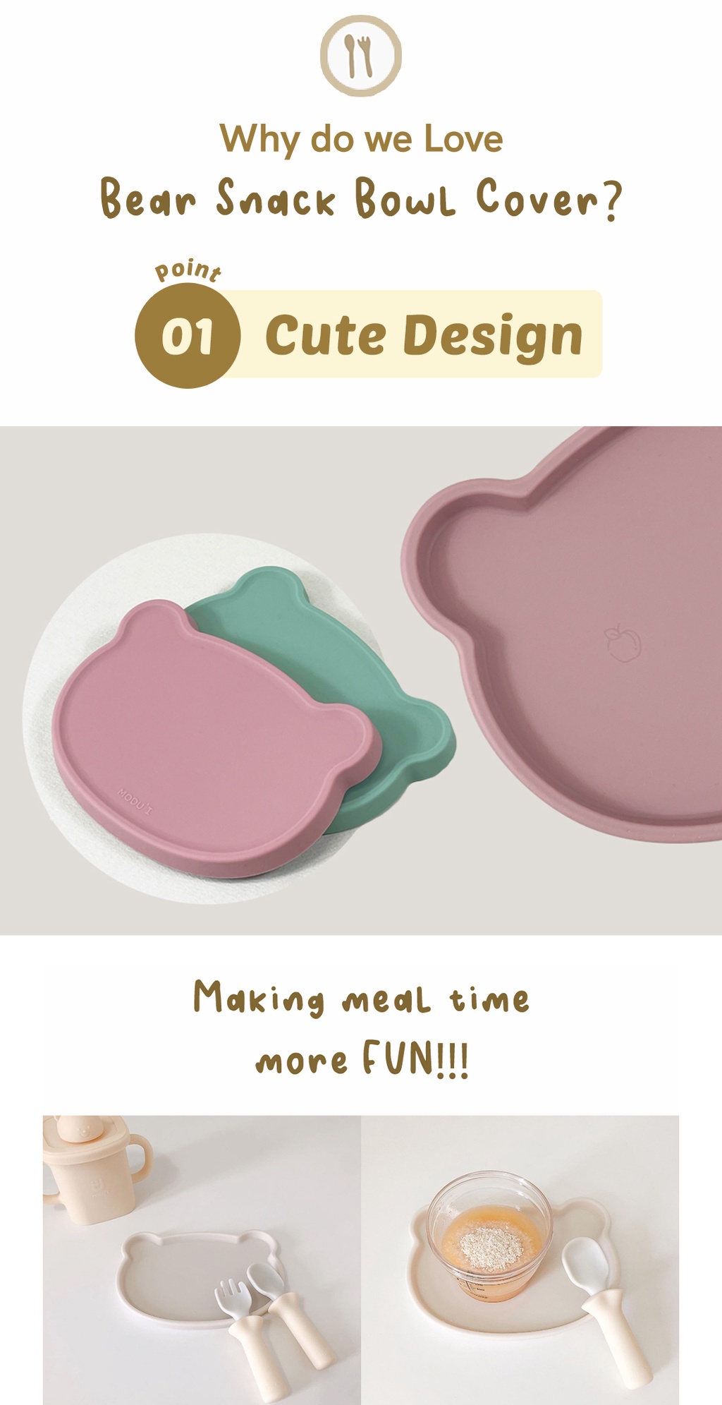 MODU'I - Bear Snack Bowl Lid / Eco Friendly / Silicon / Sturdy ...