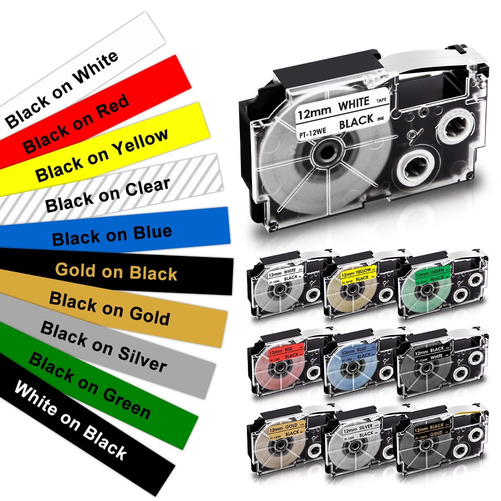 Compatible Casio Label Maker Tape XR12WE XR9WE XR18WE XR24WE XR-12YW XR ...