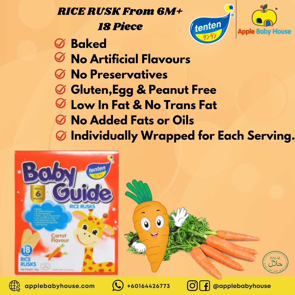 TenTen Baby Guide Rice Rusks 6month+ Original/Apple/Banana/Vegetable ...