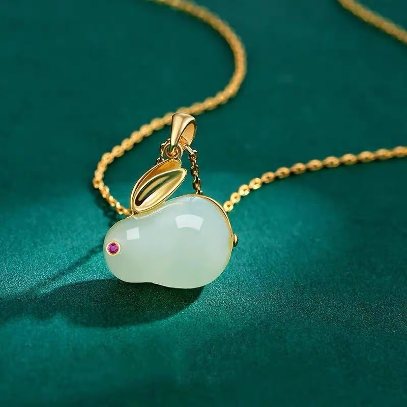 Green Jade Rabbit Pendant Necklace, New Year Present of the Rabbit ...