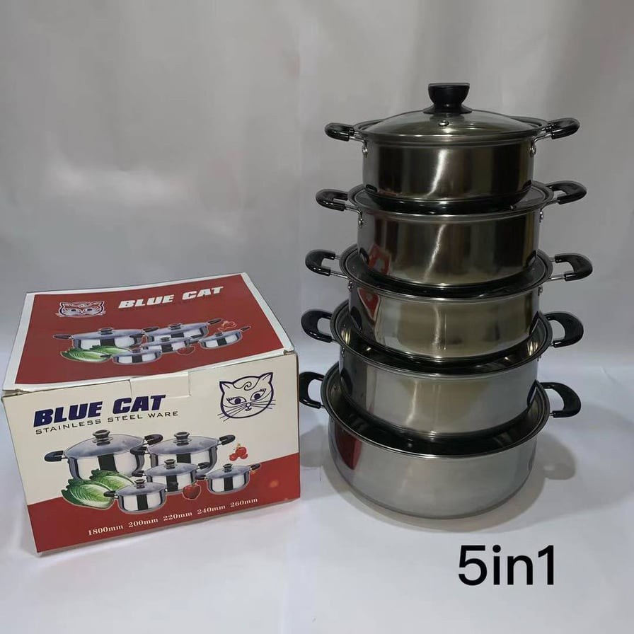 5PCS Stainless Steel Soup Pot Set Periuk Pengukus Steamer Pot Cookware ...