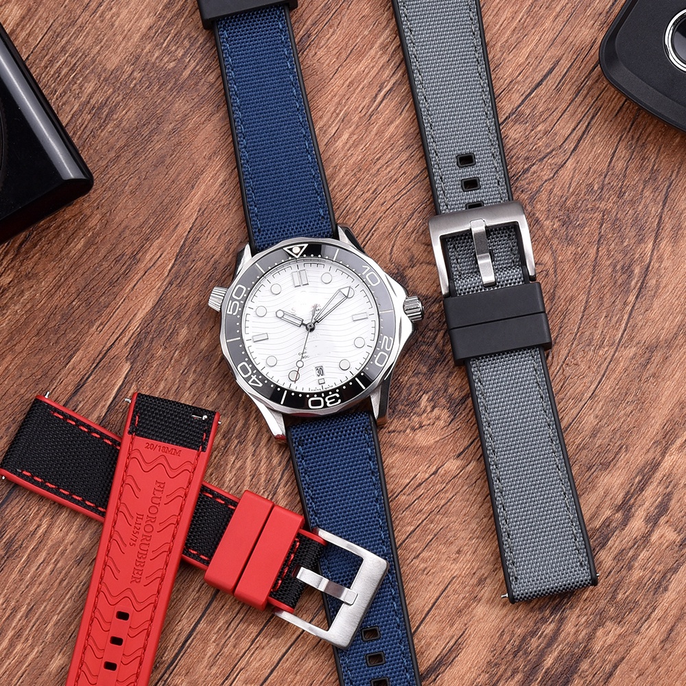 New Design Hybrid FKM Canvas Nylon Watch Strap 20mm 22mm High Quality ...