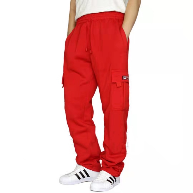 Men's Fleece Cargo Sweatpants Open Bottom Straight Leg Casual