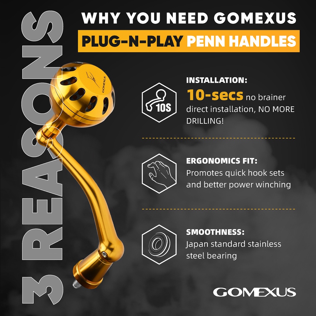 GOMEXUS Power Handle 65-98mm For Penn Battle II&III Conflict Spinfisher VI  Slammer Reel Handle