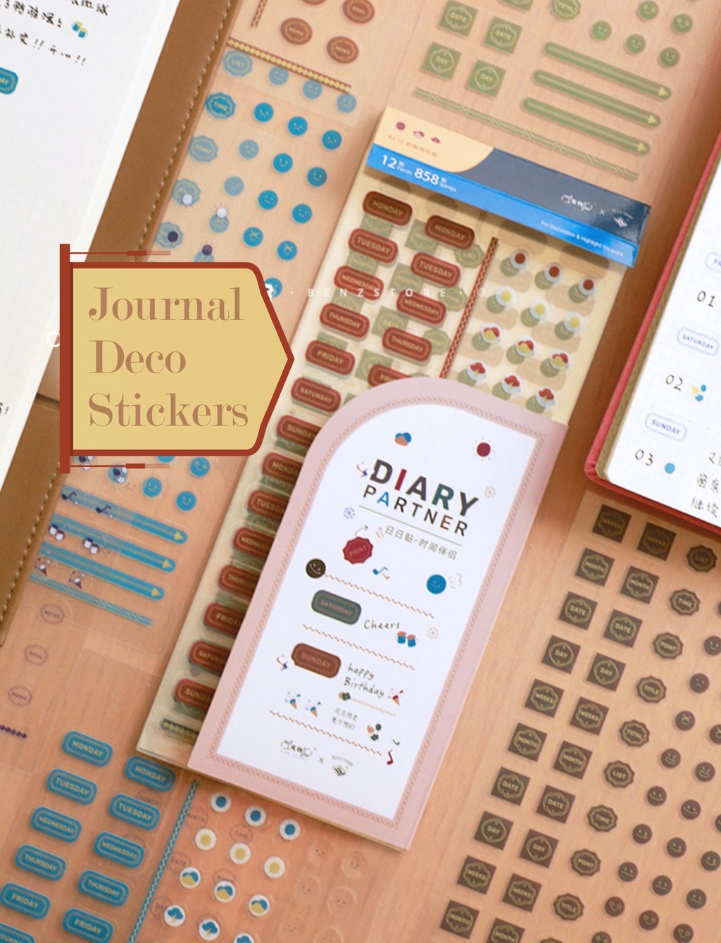 BZS Vintage Diary Partner Week Time Weather Mood Deco Stickers Daily ...