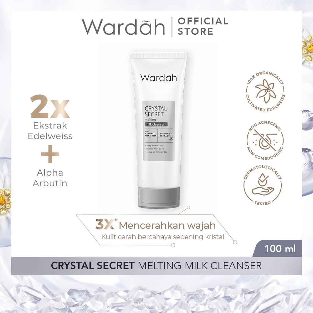 WARDAH Crystal Secret Melting Milk Cleanser - Pembersih Wajah dengan Natural AHA+PHA dan Edelweiss Extract - Mencerahkan dan Melembabkan - Untuk Semua Jenis Kulit - Skincare