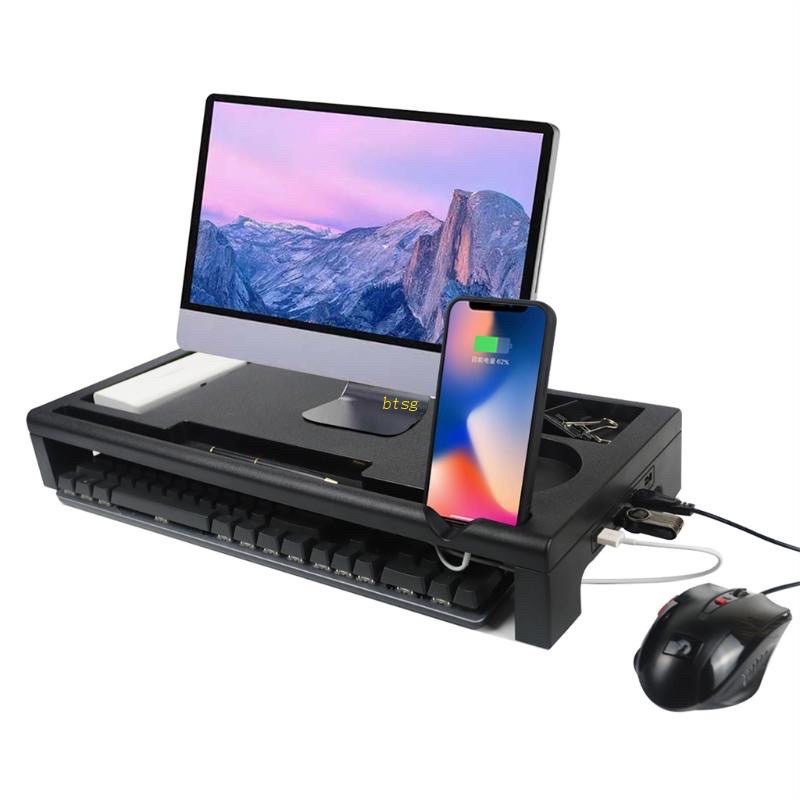 ABS Monitor Stand Space Bar Dock Desk Riser with 4 USB Ports for Laptop ...