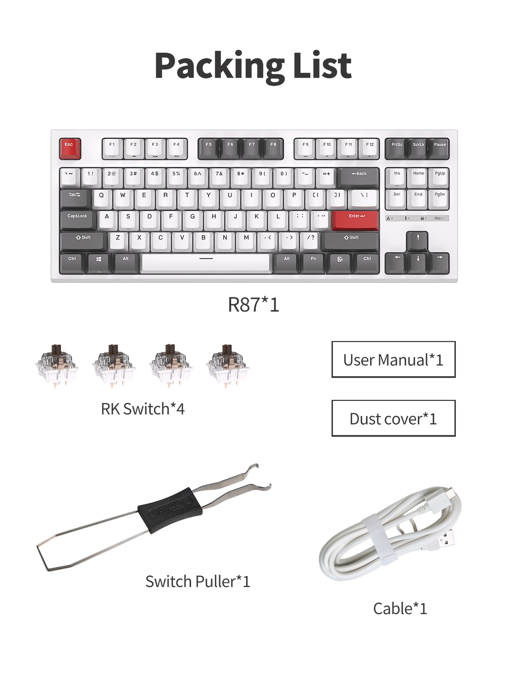 RK R87 RK Royal Kludge 87 Key Wired RGB 80% HotSwap USB TO C Compatible ...