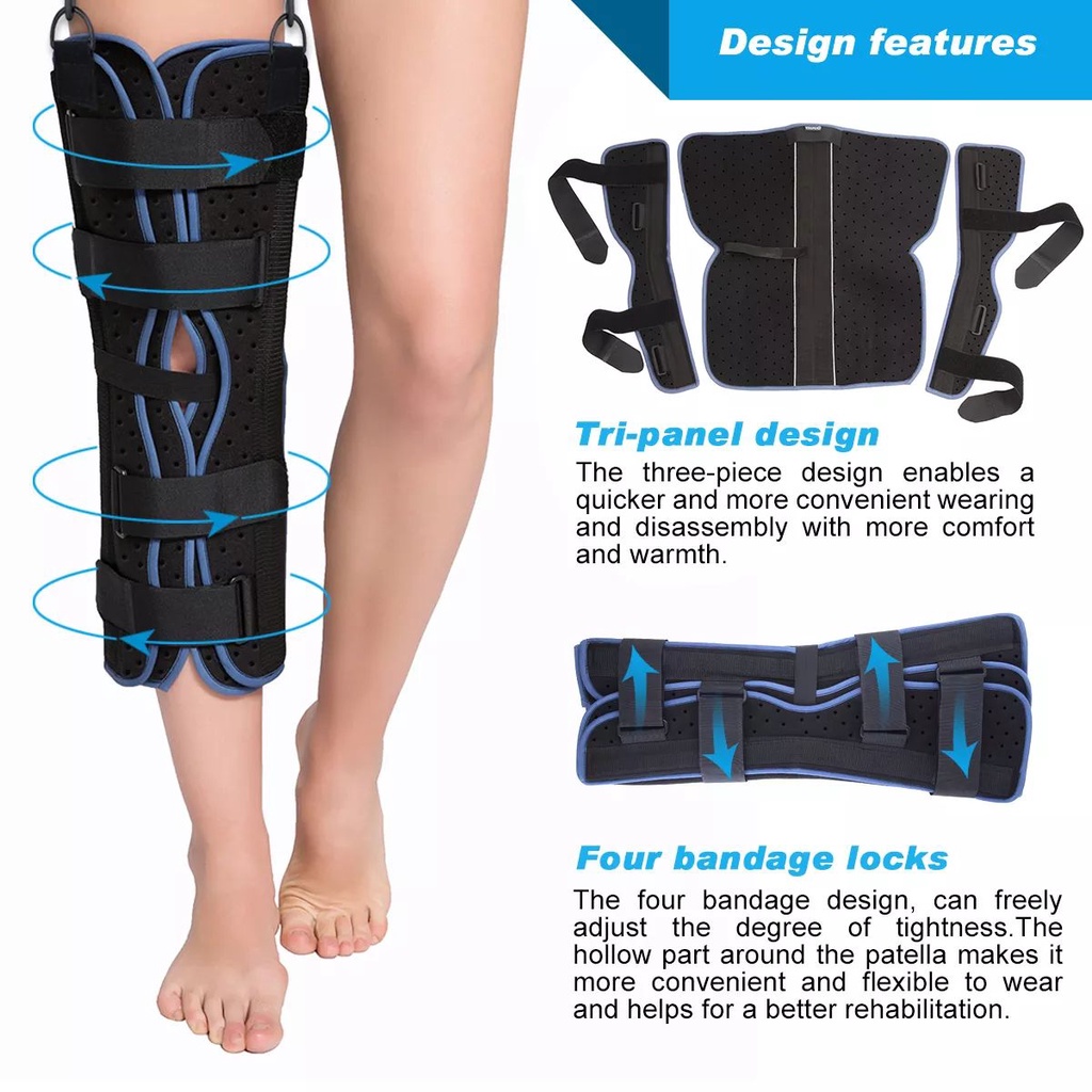 VELPEAU Knee Guard Tri-Panel Knee Immobilizer Brace Knee Support Comfort  Rigid Support For Knee Post-Surgery Recovery