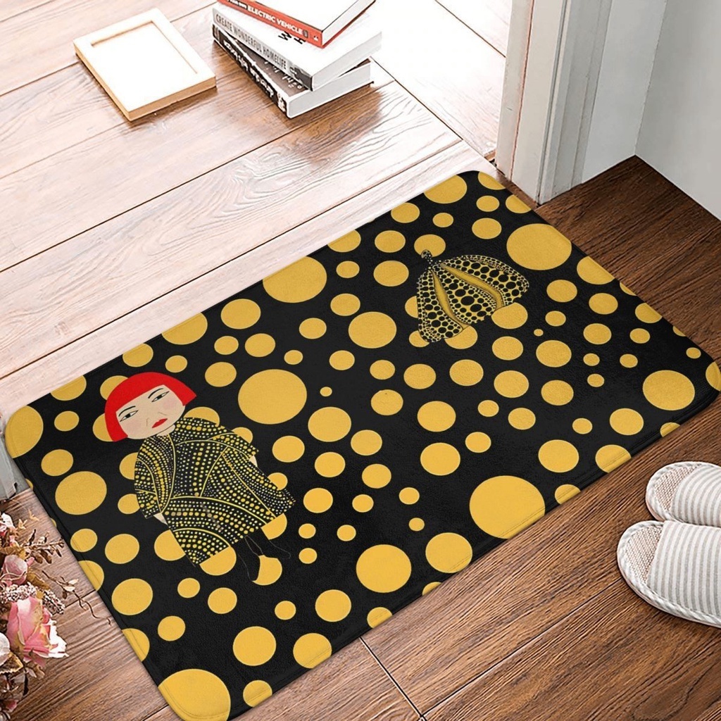 Bathroom Mat Yellow Dots Yayoi Kusama Inspired Rug Home Doormat Kitchen