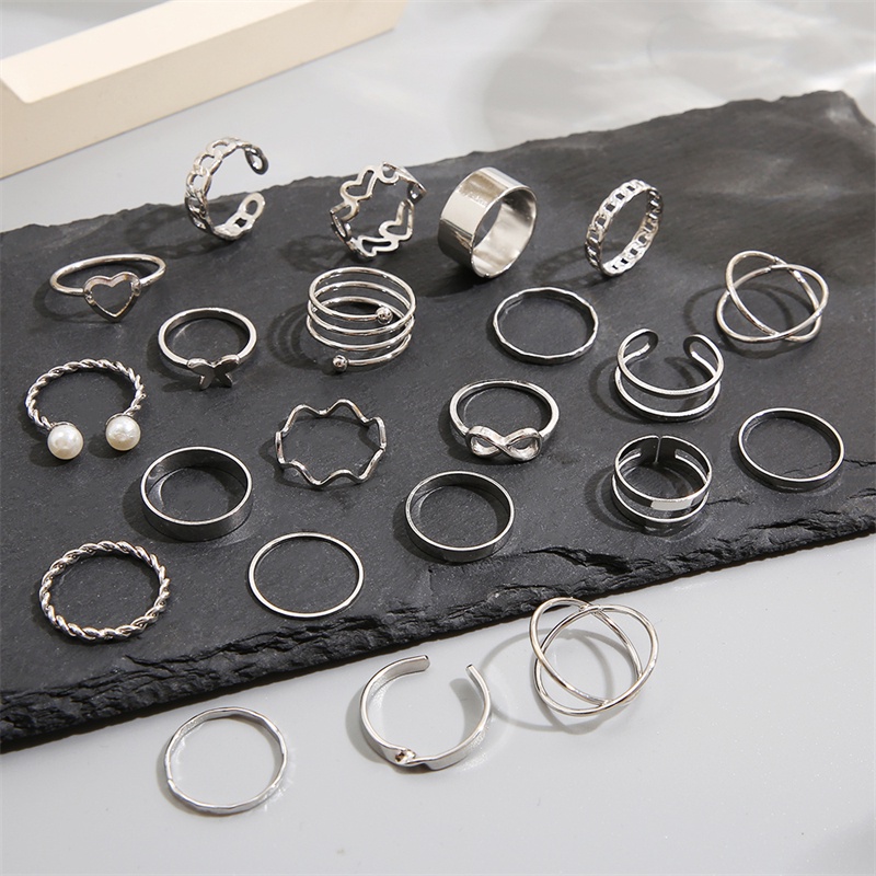 Trendy Vintage Hollow Heart Butterfly Rings Set For Women Metal Silver ...