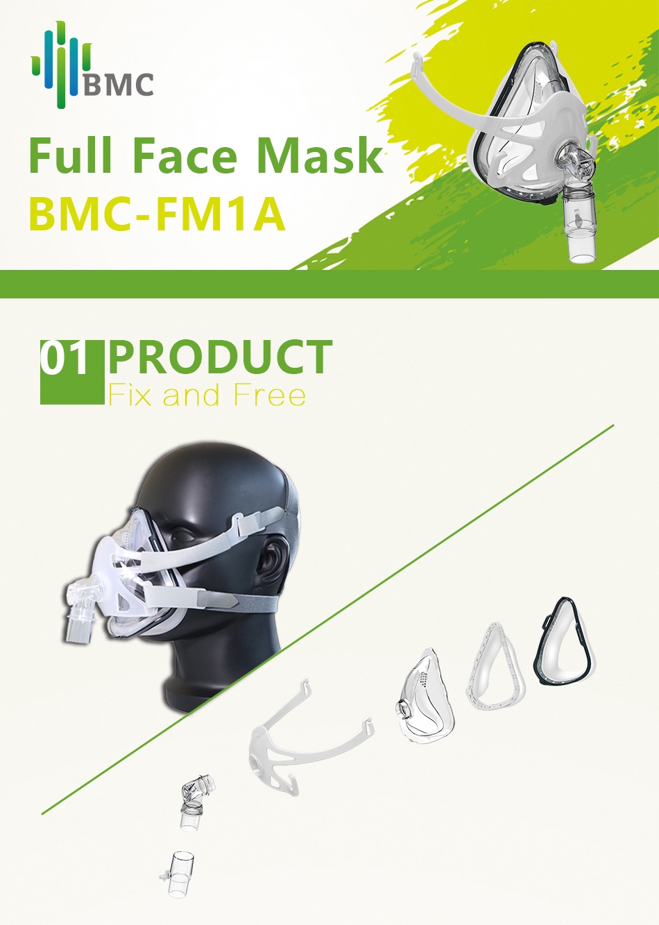 BMC F1A Full Face Mask FM1A For CPAP Bipap Machine COPD Snoring Sleep ...