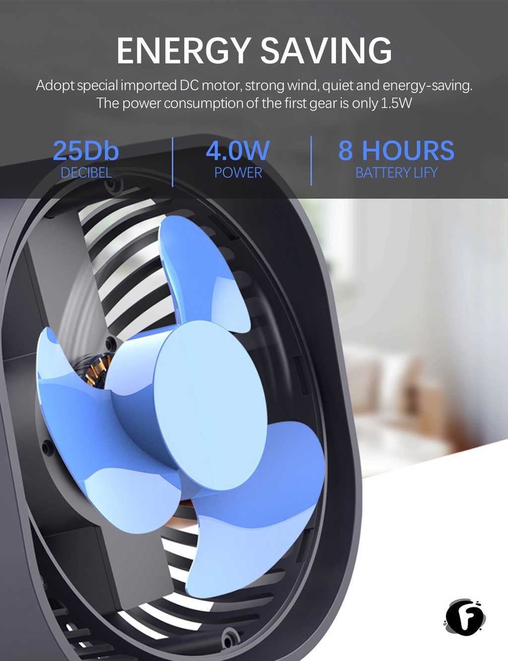 Silent Desktop Fan Mute 360-Degree Rotation Portable Fan USB Charging ...