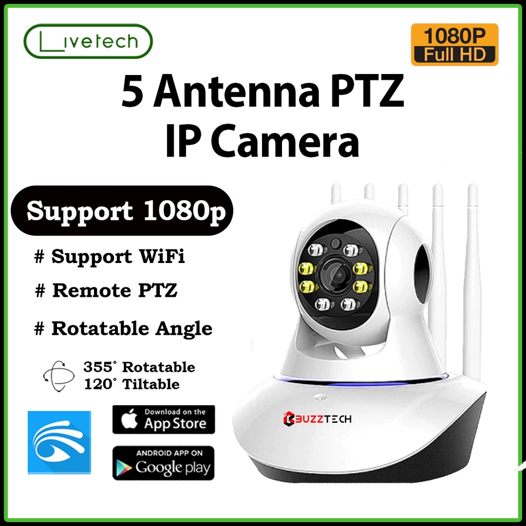 LiveTech 5 Antenna Wireless CCTV IP CAMERA 1080P Full HD 2MP Wifi CCTV ...