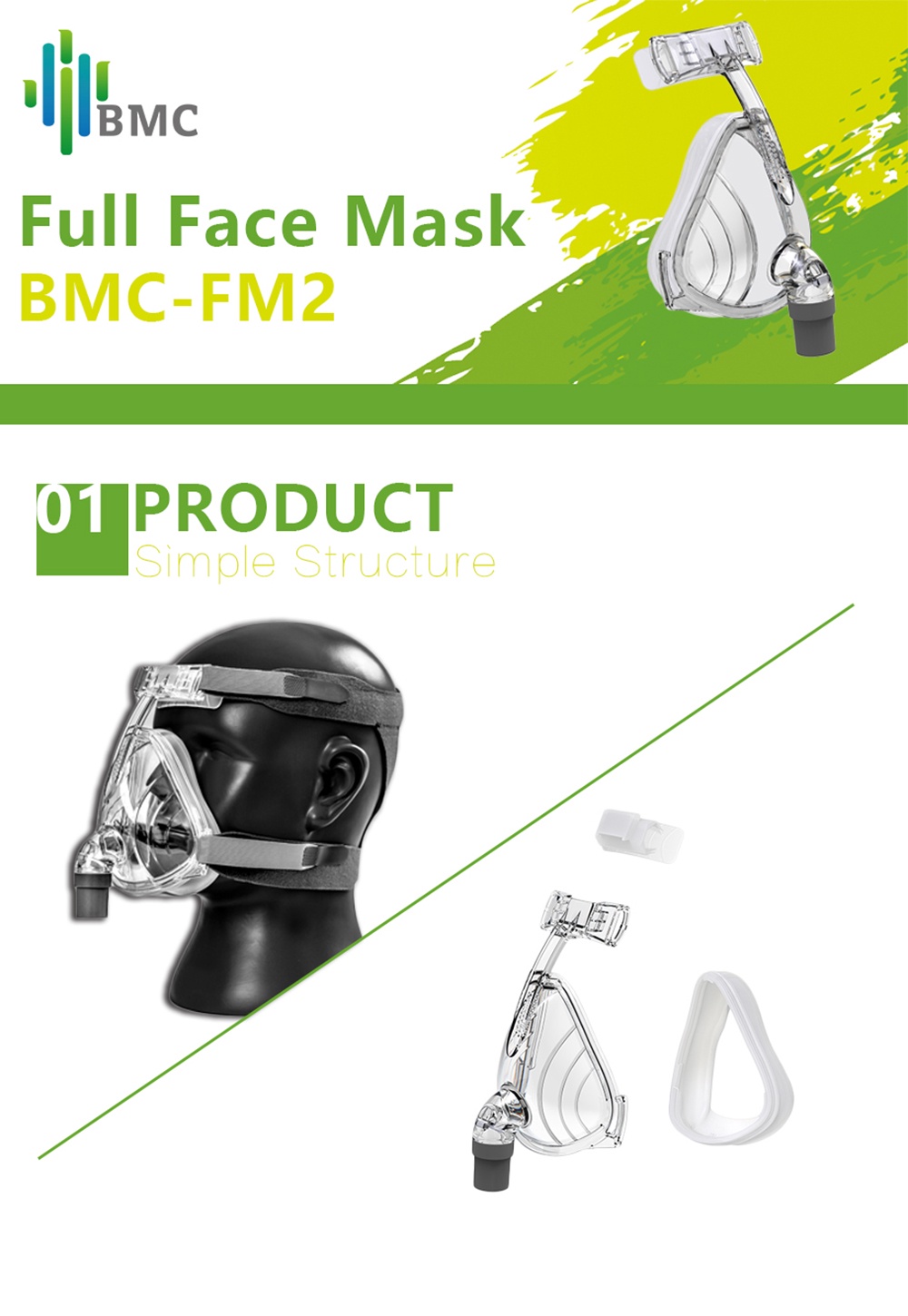 BMC FM2 Full Face Mask CPAP Auto CPAP APAP BIPAP Machine Size S/M/L ...