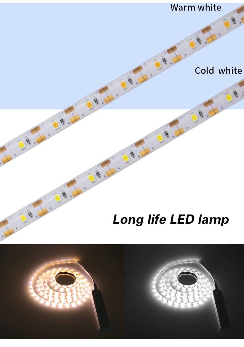 Led Light Strip PIR Motion Sensor Induction Led Strip Battery 60leds/m ...