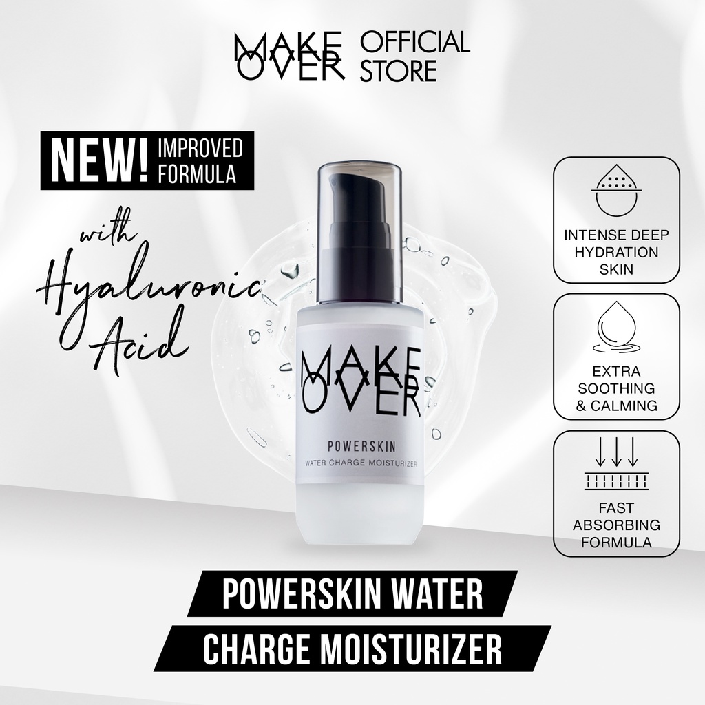 MAKE OVER Powerskin Water Charge Moisturizer - Hyaluronic Acid HA ringan lembab watery gampang cepat meresap base makeup kulit kenyal dalam 2 minggu cocok sebelum makeup tidak berwarna non-comedogenic - Gambar 2
