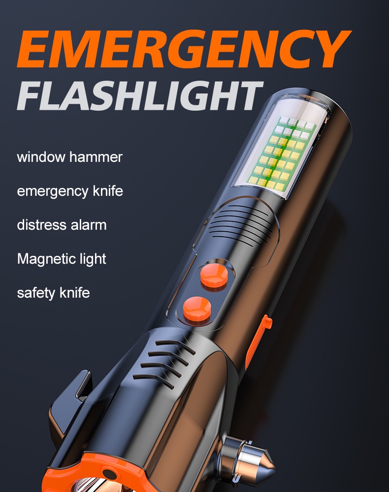 Multi-function bright flashlight vehicle-mounted safety hammer ...
