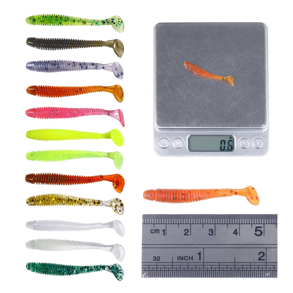 HENGJIA 50pcs/Bag 50mm 0.6g Soft Plastic Fishing Lures T-Tail Grub