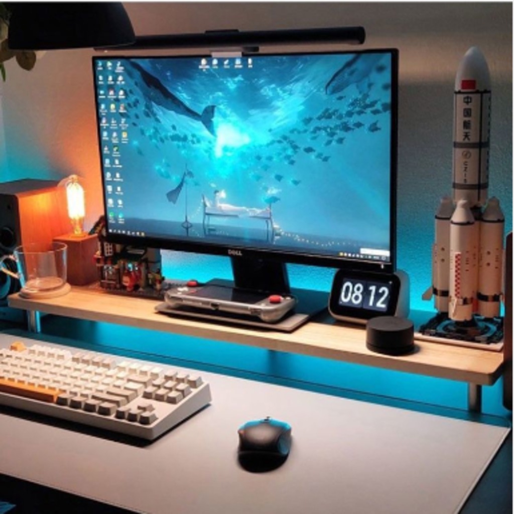 Desktop Solid Wood Computer Monitor Heightening Shelf Office Minimalist