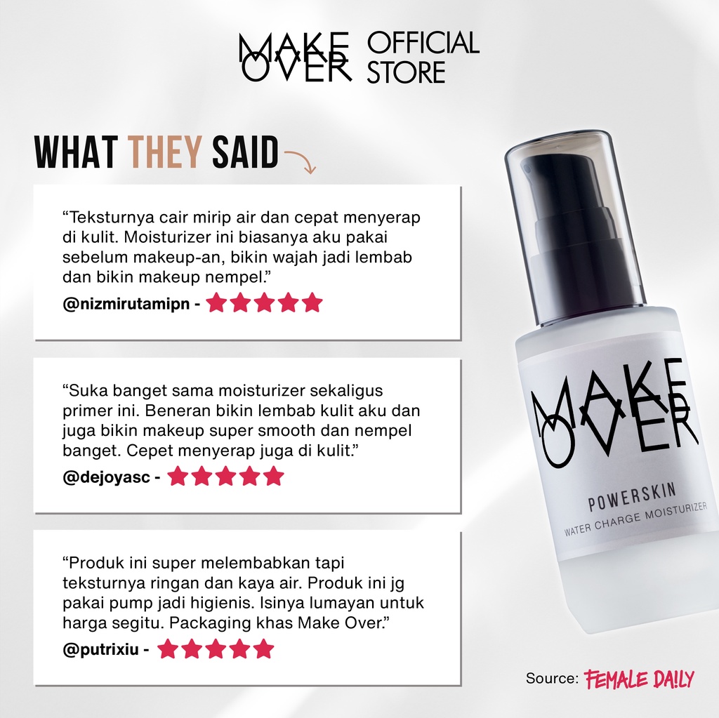 MAKE OVER Powerskin Water Charge Moisturizer - Hyaluronic Acid HA ringan lembab watery gampang cepat meresap base makeup kulit kenyal dalam 2 minggu cocok sebelum makeup tidak berwarna non-comedogenic - Gambar 4