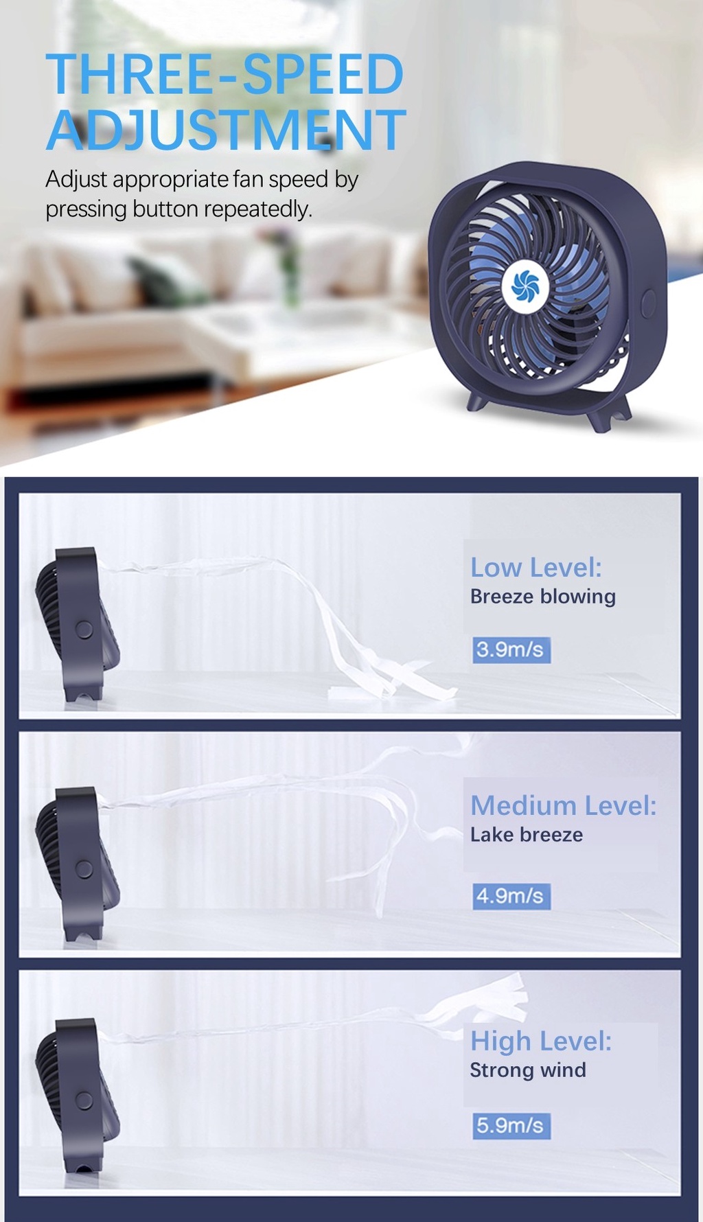 Silent Desktop Fan Mute 360-Degree Rotation Portable Fan USB Charging ...
