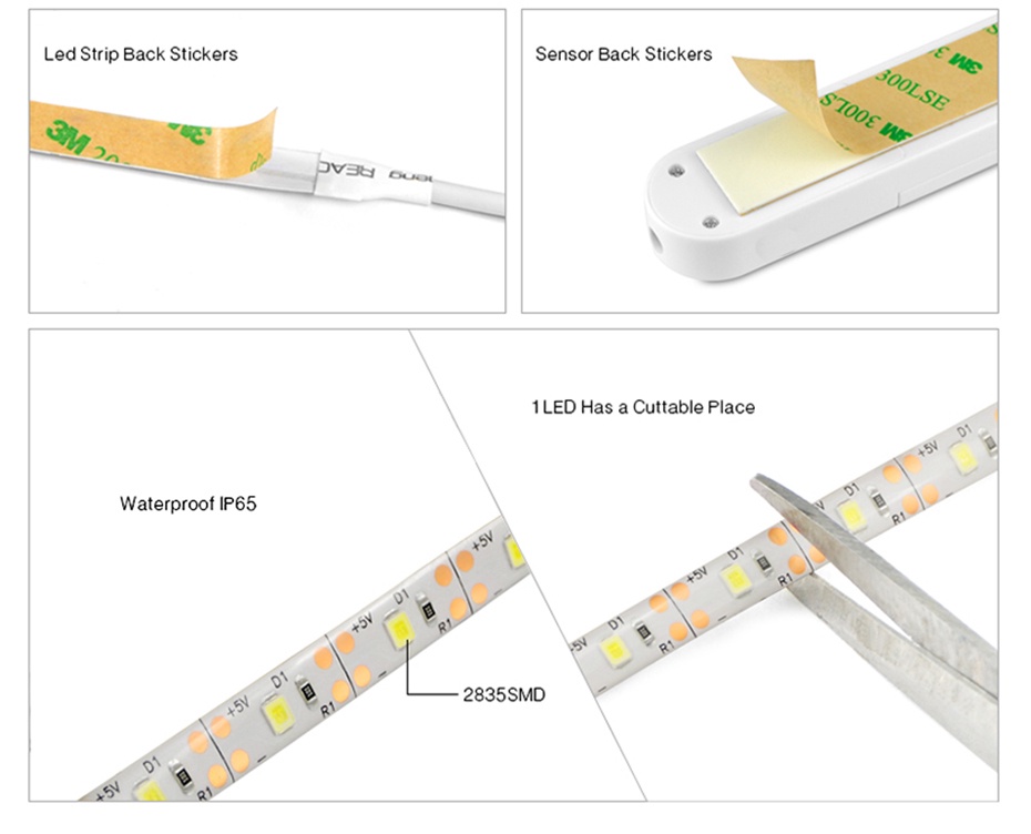5V Motion Sensor LED Strip – 2835 SMD, PIR Sensor, Under Bed Lighting, IP44