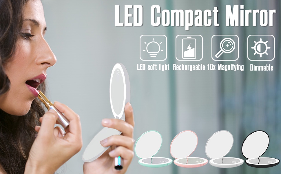Compact Mirror with LED Light,1x/10x Magnifying Rechargeable Mirror,3 ...