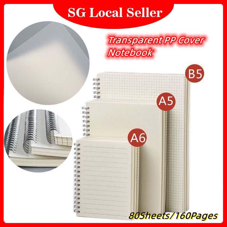 (SG Seller)A6/A5/B5 160Pages Spiral Notebook Translucent PP Cover Ring ...