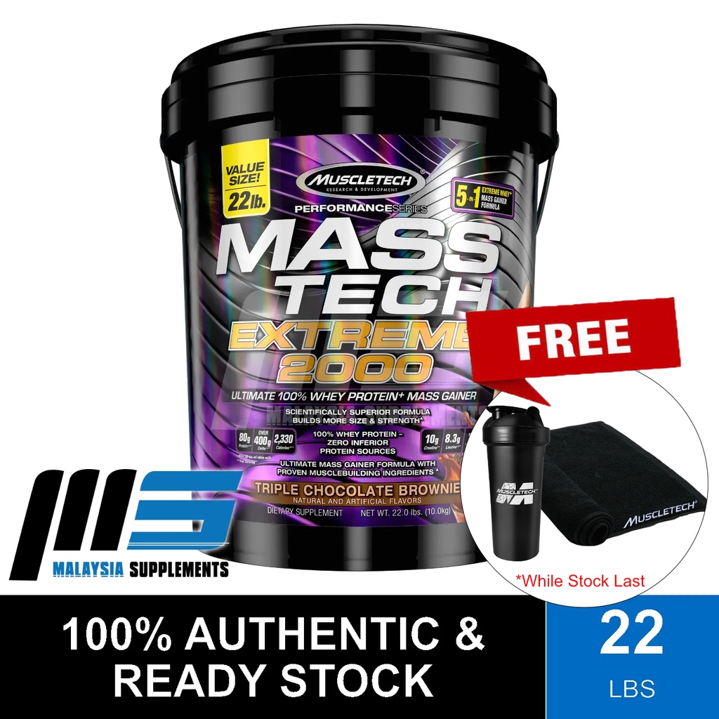 MuscleTech Mass Tech Extreme 2000 22lbs | Mass Gainer Whey Protein ...