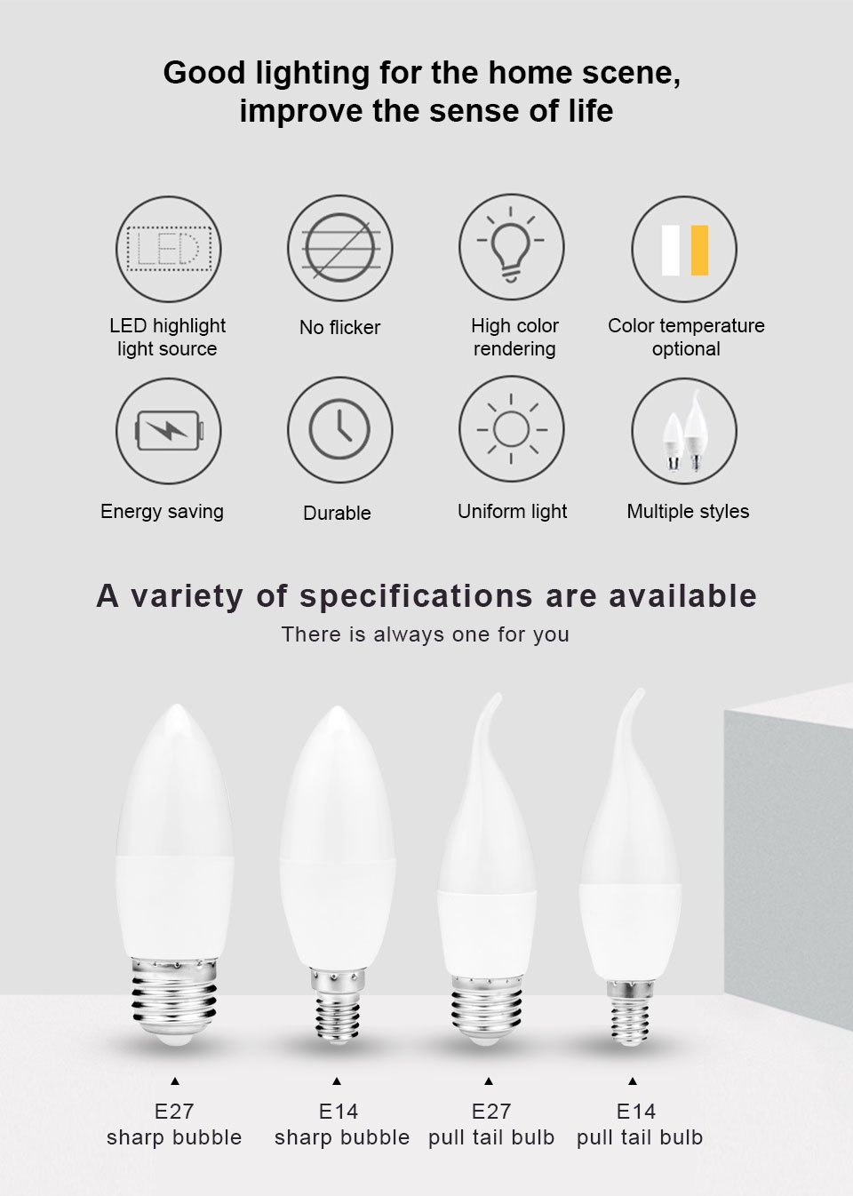 High power LED Bulb E27 E14 Lamp 3W 5W 9W 12W AC220 240V Cold White ...