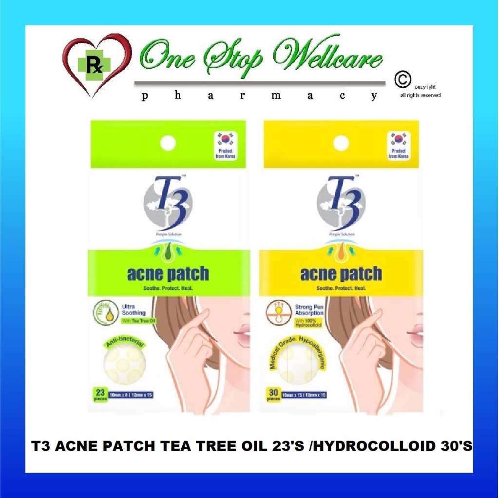 T3 ACNE PATCH TREE TEA OIL 23'S (EXP:11/2026) / 100% HYDROCOLLOID 30'S ...