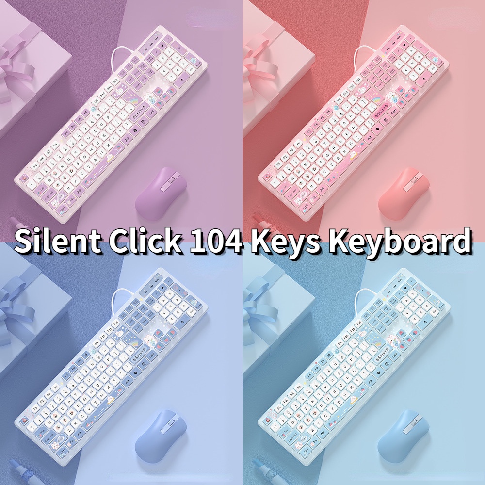 Wired USB Keyboards Cute Cartoon Rabbit Keyboard Silent Mute Pink