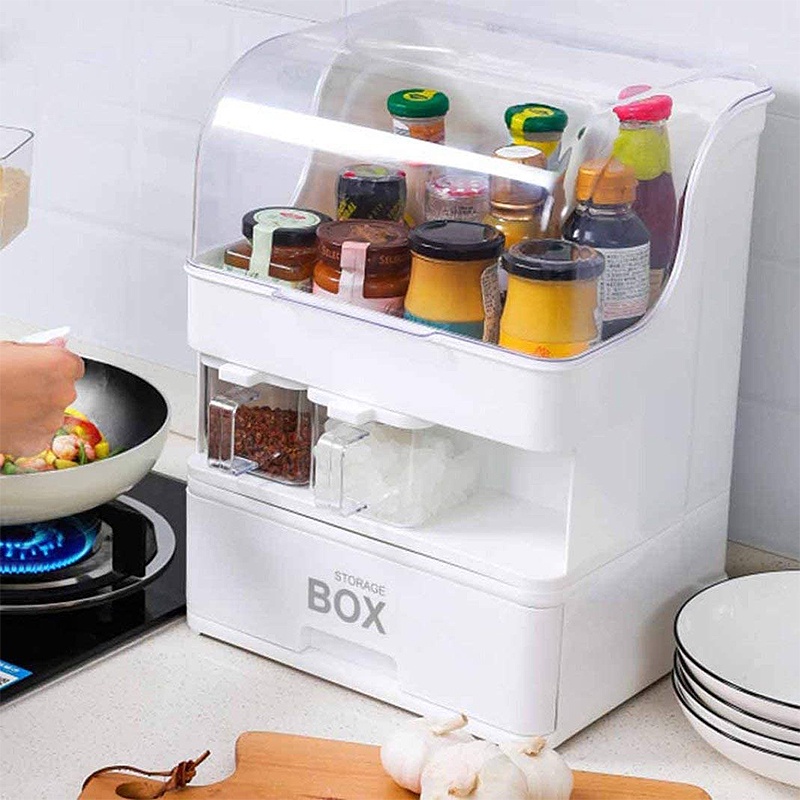 Large Capacity Seasoning Storage Shelf Multi Layer Dustproof Cover ...