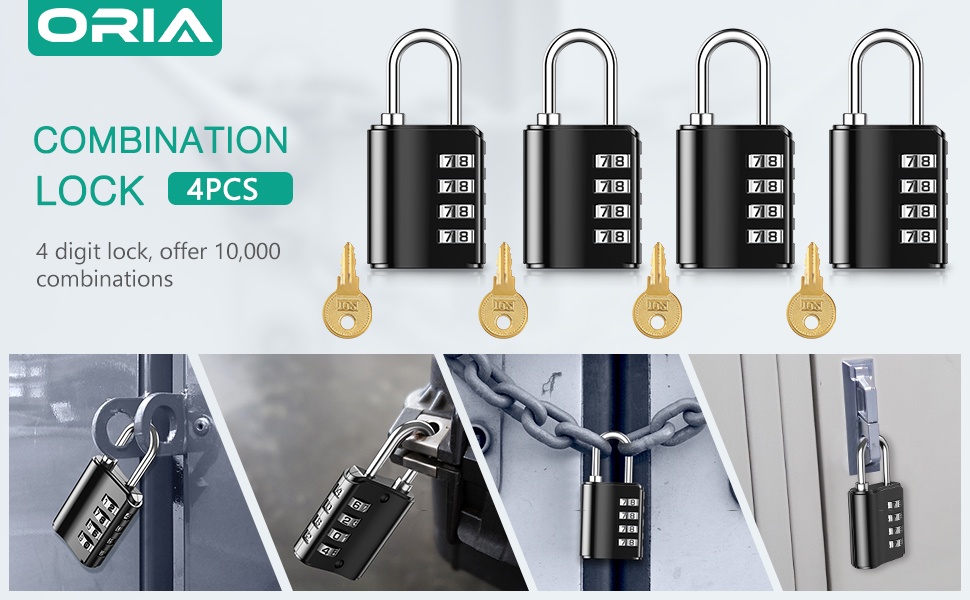 ORIA 4-Digit Combination Padlock Weatherproof Code Locks with Keys for ...