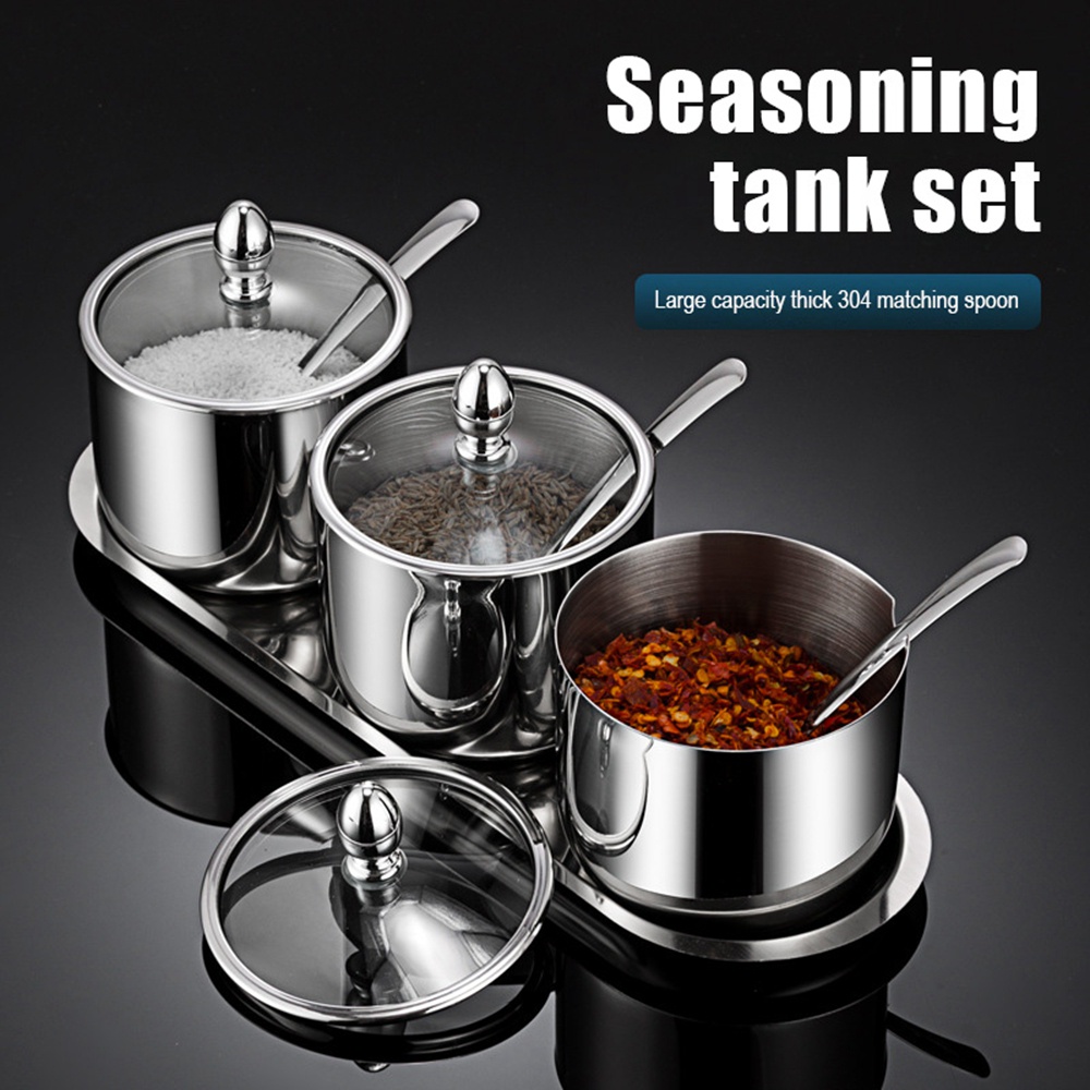 304 Stainless Steel Seasoning Pot Spice Canister Set with Transparent ...