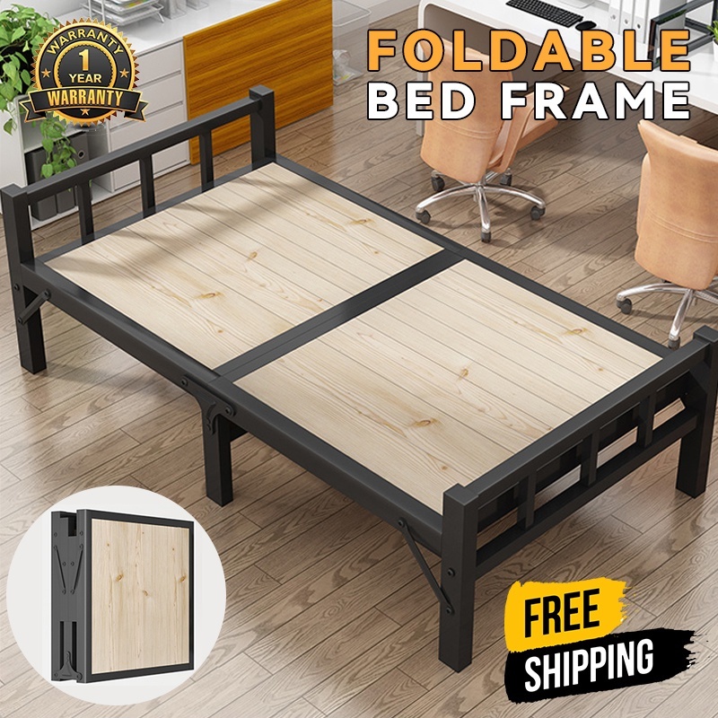 Gs Solid Wooden Foldable Bed Single Bed Frame 1.2m Household