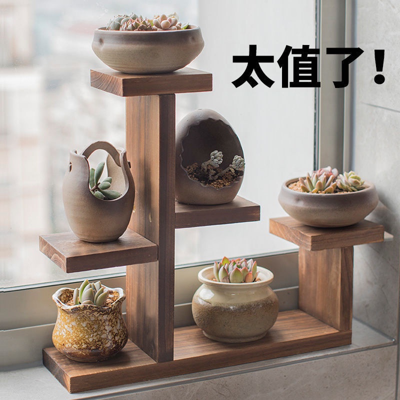 Solid Wood Flower Rack Living Room Creative Desktop Meat Flower Rack ...